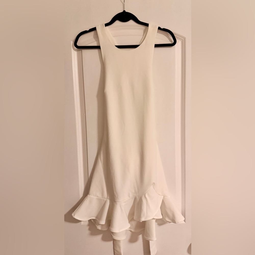 Sleeveless Ivory Ruffle-Hem Mini Dress
